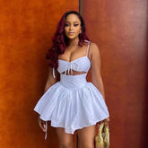 Tie Up Cut Out White Flare Mini Dress