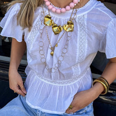 White Peplum Flare Sleeve Blouse