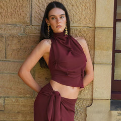 Halter Pinched Ruched Open Back Top