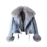 Faux Fur Collar Lining Denim Jacket