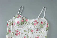 White Floral Corset Print Maxi Dress