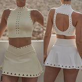 Crop High Neck Top And Mini Skirt Set
