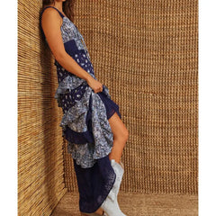 Blue Floral Print Ruffled Maxi Dress