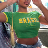 Green Brazil Flag Graphic Crop Top - Streetwear Regular Fit