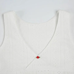 White Ribbed V-neck Top