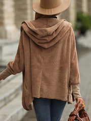 Solid Hooded Long Sleeve Teddy Jacket