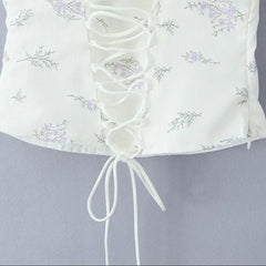 White Floral Print Tie Up Top