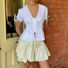 Front Tie Up Short Sleeve Top