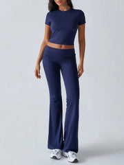 Slim Fit Two Piece Short Sleeve Top & Pant Set - Athleisure Workout Style