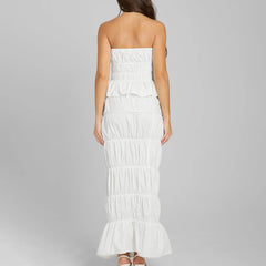 Ruched Strapless Crop Top Maxi Skirts Trim