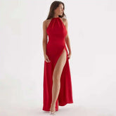 Satin High Split Open Back Maxi Dress