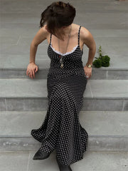 Black Polka Dot Lace Scarf Tie Up Wasit Maxi Dress