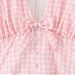 Pink Plaid Lace Corset Style Mini Dress