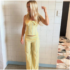 Stripe Tube Top And Pants Set