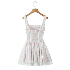Floral Print Lace Patchwork A-line Mini Dress
