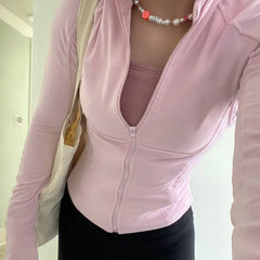 Solid Zipper Hoodie Sports Yoga Top