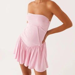 Corset Tube Pleated Mini Dress - Backless A-Line