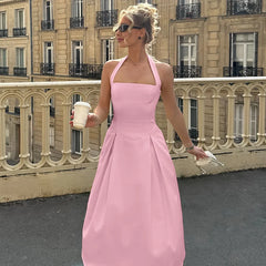 Solid Halter Midi Dress