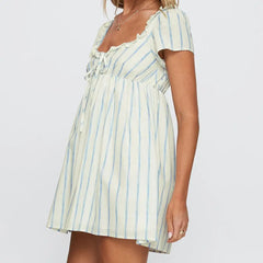 Ruffled Trim Square Neck Short Sleeve Loose Mini Dress