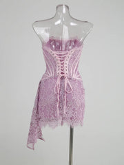 Lace Corset Draped Mini Dress
