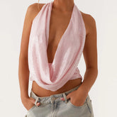 Sequin Deep Neck Halter Tank Top