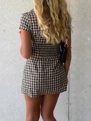 Plaid Collar Buttoned Mini Dress