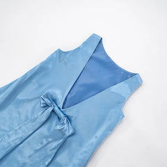 v-cut Backless Bow Satin Mini Dress