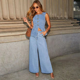 Adryana Denim Waistcoat Set