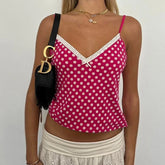 Pink Cami Top with Polka Dots & Lace