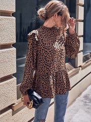 Leopard Print Frill Trim Blouse
