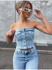 Tiago Strapless Denim Crop Top