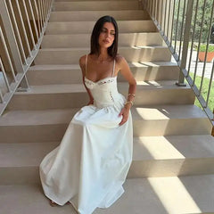 White Floral Embroidered Midi Bustier Dress