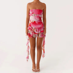 Ruffles Printed Tube Mini Dress