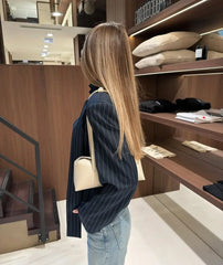 Stripe Tailored Coat With Scarf Top