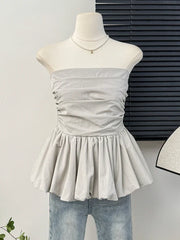 Elastic Pleated Puff Strapless Top - Medium Stretch