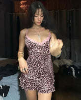 Leopard Print Lace Trim Mini Dress