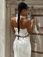 White Sheel Halter Crop Top