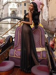 Maxi Sheer Bodysuit Cowl Neck Dress