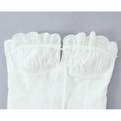 White Ruched Tie Up Crop Top