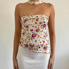 Floral Print Bandeau Scarf Top