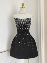 Back Diamond Stones Flare Strapless Mini Dress