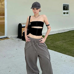 Black Cut Out Hook Corset Top