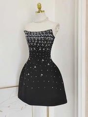 Back Diamond Stones Flare Strapless Mini Dress