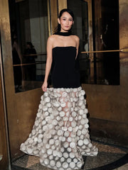 Black Strapless Dot Mesh Long Dress �A-Line Empire Waist