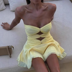 Yellow Strapless Cut Out Mini Dress