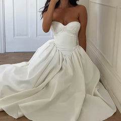 White Strapless Lace Up Midi Dress