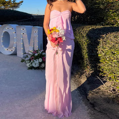 Pink Ruffle Tube Top And Maxi Skirt Set