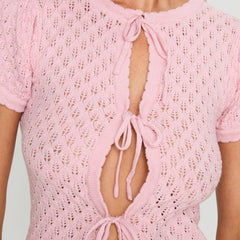 Knit Tie Up Short Sleeve Top