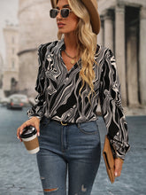 Notched Neck Casual Print Blouse