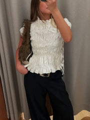 Ruched Short Sleeve Tie Up Top